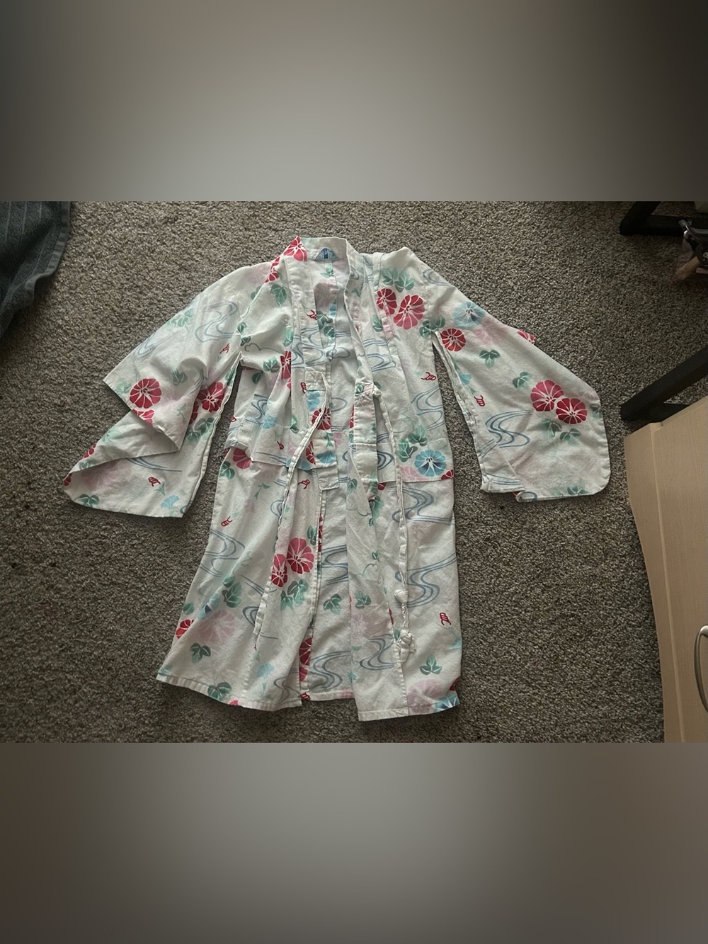 Girls Floral Cotton Kimono-Style Pajama Robe - Pink & Aqua